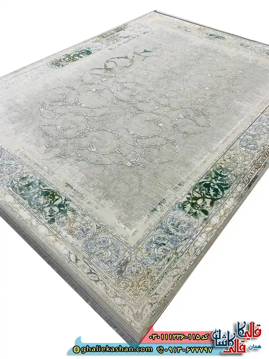 فرش وینتیج 1200 شانه طرح افشان روناک رنگ فیلی ترمه ای گل برجسته کاشان اصلی