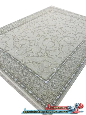 فرش 1200 شانه طرح افشان سامیا رنگ کرم صدفی گل برجسته کاشان اصلی