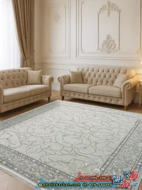 فرش 1200 شانه طرح افشان سامیا رنگ کرم صدفی گل برجسته کاشان