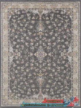 فرش 1200 شانه طرح افشان سیمین رنگ طوسی نقره ای کاشان اصلی