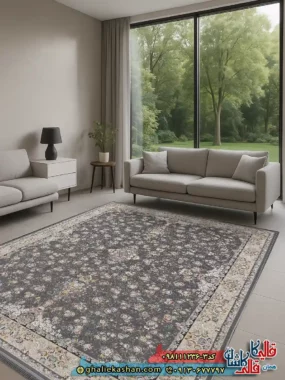 فرش 1200 شانه طرح افشان سیمین رنگ طوسی نقره ای کاشان