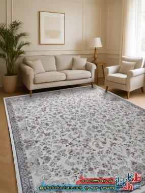 فرش 1200 شانه طرح افشان شیدا رنگ سفید گل برجسته کاشان