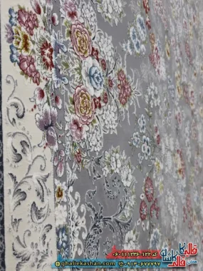 فرش 1200 شانه طرح افشان شیدا رنگ طوسی نقره ای گل برجسته کاشان نزدیک