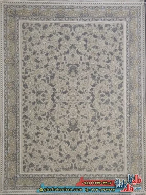 فرش 1200 شانه طرح افشان ملک رنگ کرم صدفی گل برجسته کاشان اصلی