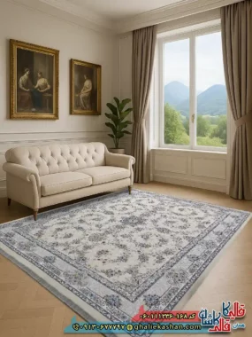 فرش 1200 شانه طرح افشان مهتاب رنگ کرم گل برجسته کاشان