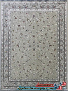 فرش 1200 شانه طرح افشان نارسیس رنگ بژ گل برجسته کاشان اصلی