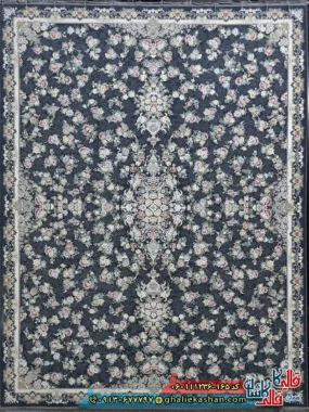 فرش 1200 شانه طرح افشان گلبهار رنگ طوسی دودی گل برجسته کاشان اصلی