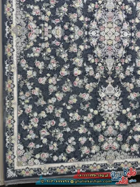 فرش 1200 شانه طرح افشان گلبهار رنگ طوسی دودی گل برجسته کاشان حاشیه