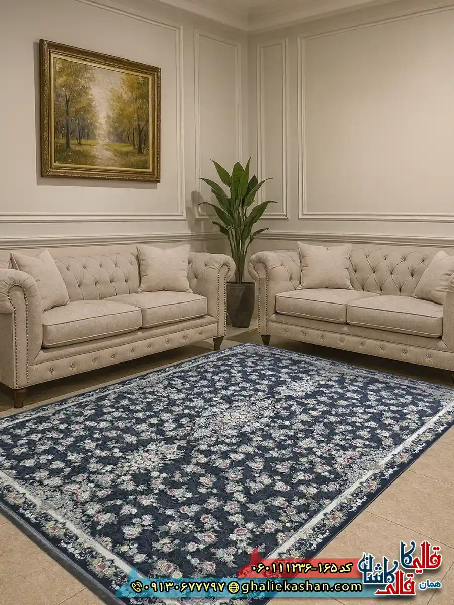فرش 1200 شانه طرح افشان گلبهار رنگ طوسی دودی گل برجسته کاشان دکوراسیون