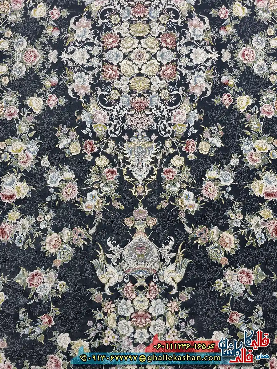 فرش 1200 شانه طرح افشان گلبهار رنگ طوسی دودی گل برجسته کاشان زمینه