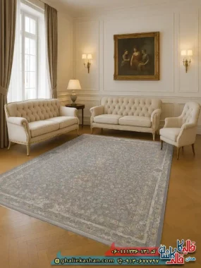 فرش 1200 شانه طرح افشان گلبهار رنگ طوسی نقره ای کاشان