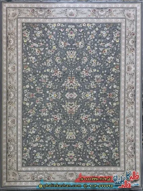 فرش 1200 شانه طرح افشان یاشار رنگ طوسی دودی گل برجسته کاشان اصلی