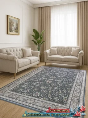 فرش 1200 شانه طرح افشان یاشار رنگ طوسی دودی گل برجسته کاشان