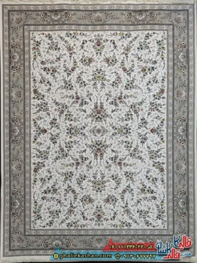 فرش 1200 شانه طرح افشان یاشار رنگ کرم گل برجسته کاشان اصلی