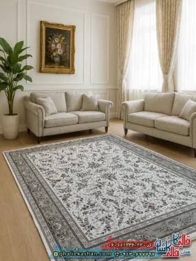 فرش 1200 شانه طرح افشان یاشار رنگ کرم گل برجسته کاشان