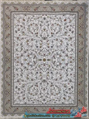 فرش 1200 شانه طرح افشان یونا رنگ کرم گل برجسته کاشان اصلی