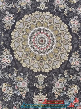 فرش 1200 شانه طرح الارز رنگ طوسی دودی گل برجسته کاشان زمینه