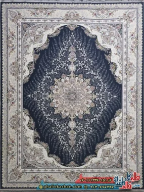 فرش 1200 شانه طرح حدیث رنگ طوسی دودی گل برجسته کاشان