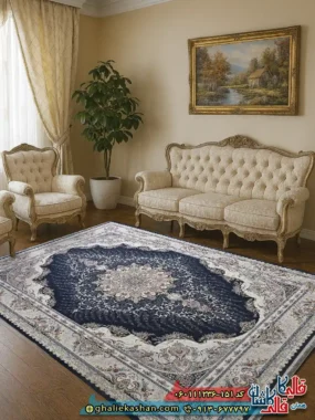 فرش 1200 شانه طرح حدیث رنگ طوسی دودی گل برجسته کاشان