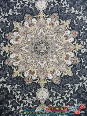فرش 1200 شانه طرح حدیث رنگ طوسی دودی گل برجسته کاشان زمینه
