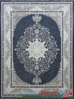 فرش 1200 شانه خشتی طرح دلبر رنگ طوسی دودی گل برجسته کاشان