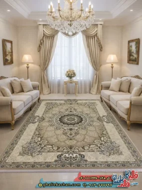 فرش 1200 شانه طرح شهرزاد رنگ طوسی سیلور گل برجسته کاشان