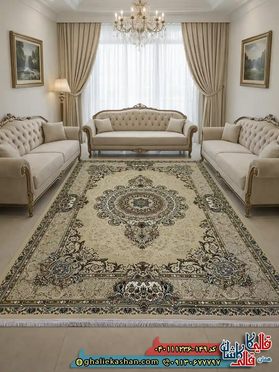 فرش 1200 شانه طرح شهرزاد رنگ کرم صدفی گل برجسته کاشان دکوراسیون فرش 1200 شانه طرح شهرزاد رنگ کرم صدفی گل برجسته کاشان دکوراسیون