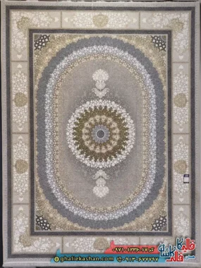 فرش 1200 شانه طرح صدرا رنگ بژ گل برجسته کاشان اصلی
