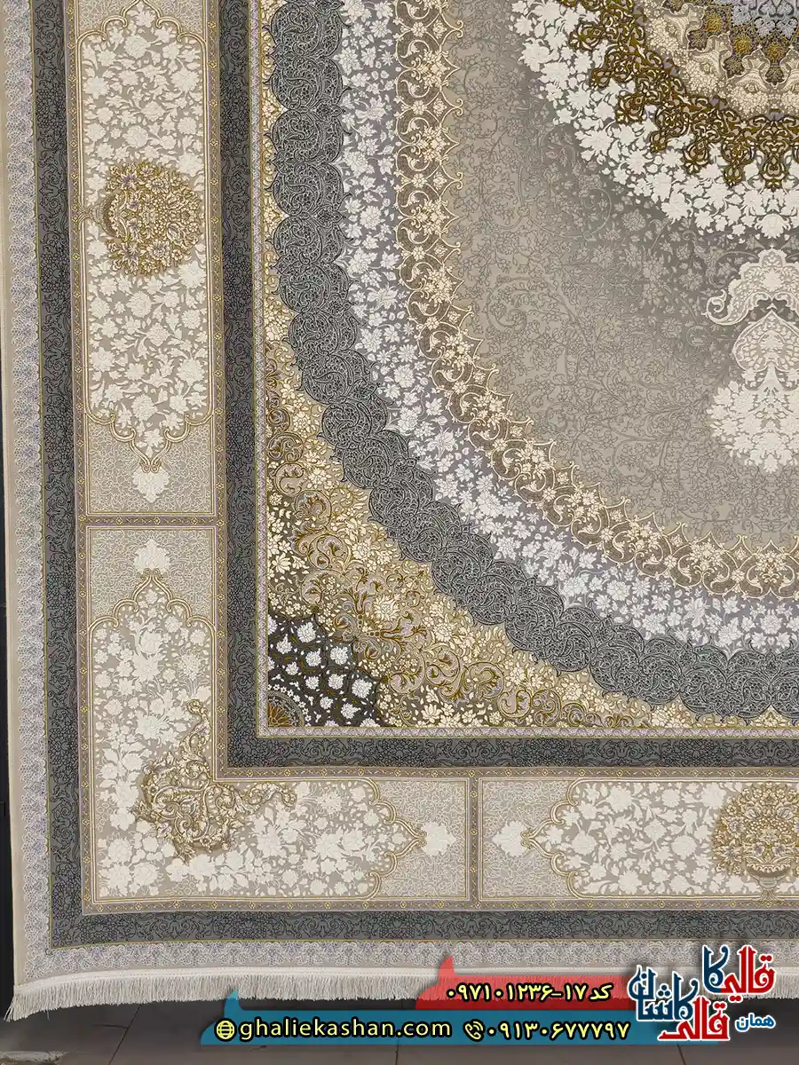 فرش 1200 شانه طرح صدرا رنگ بژ گل برجسته کاشان حاشیه