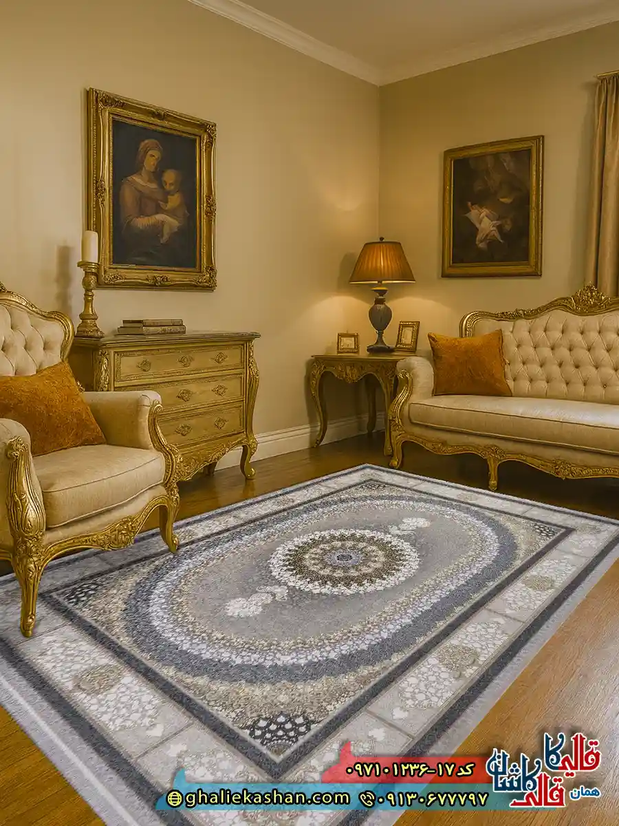 فرش 1200 شانه طرح صدرا رنگ بژ گل برجسته کاشان دکوراسیون