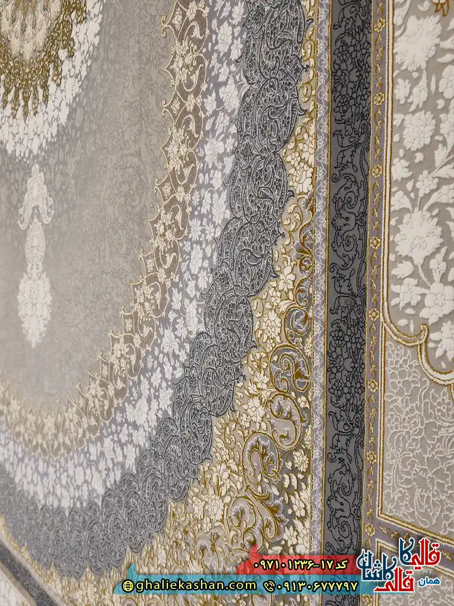 فرش 1200 شانه طرح صدرا رنگ بژ گل برجسته کاشان نزدیک