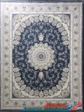 فرش 1200 شانه طرح فریبا رنگ طوسی دودی گل برجسته کاشان اصلی