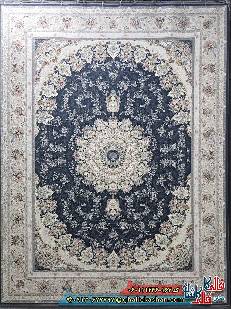 فرش 1200 شانه طرح فریبا رنگ طوسی دودی گل برجسته کاشان اصلی