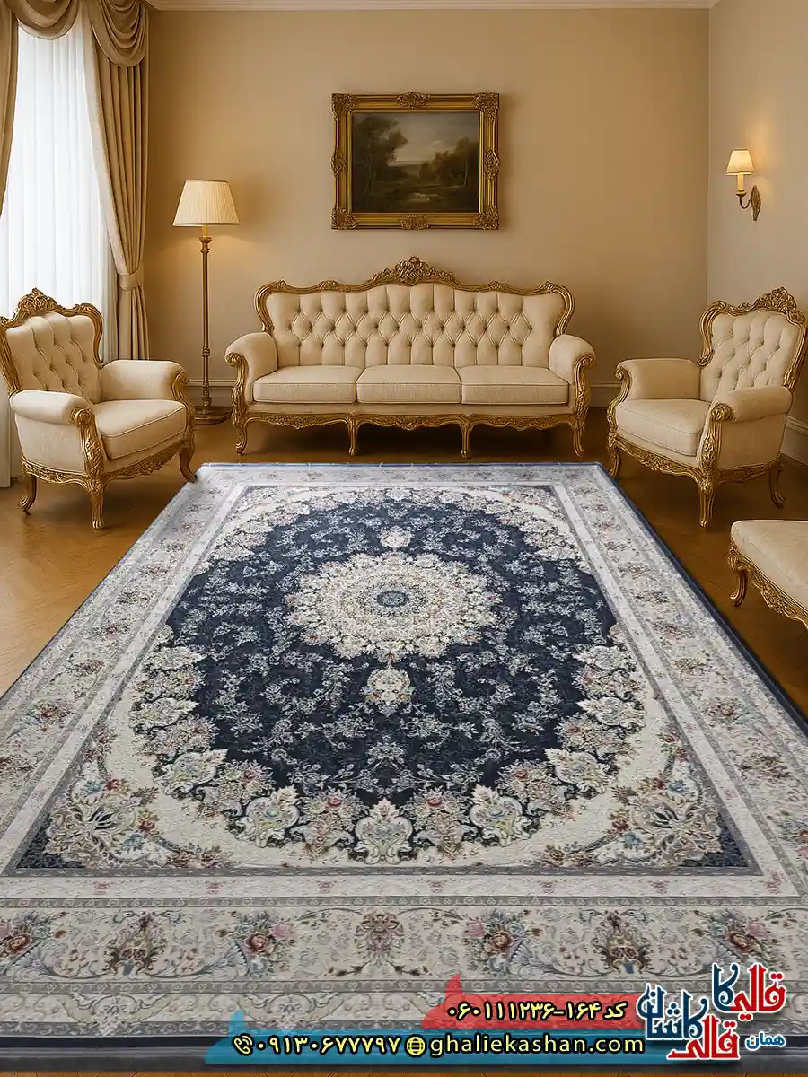 فرش 1200 شانه طرح فریبا رنگ طوسی دودی گل برجسته کاشان دکوراسیون