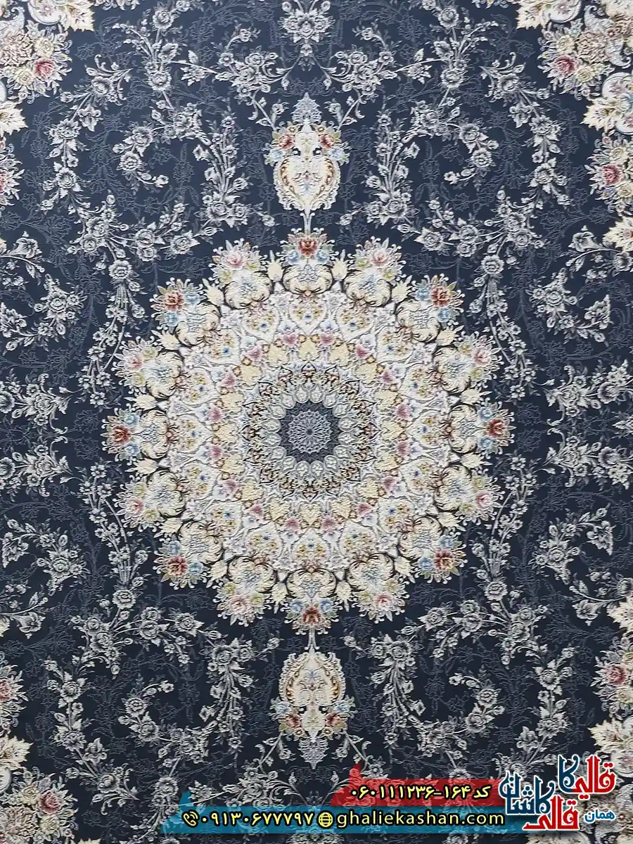 فرش 1200 شانه طرح فریبا رنگ طوسی دودی گل برجسته کاشان زمینه