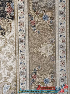 فرش 1200 شانه طرح ماهور رنگ طوسی متالیک گل برجسته کاشان نزدیک
