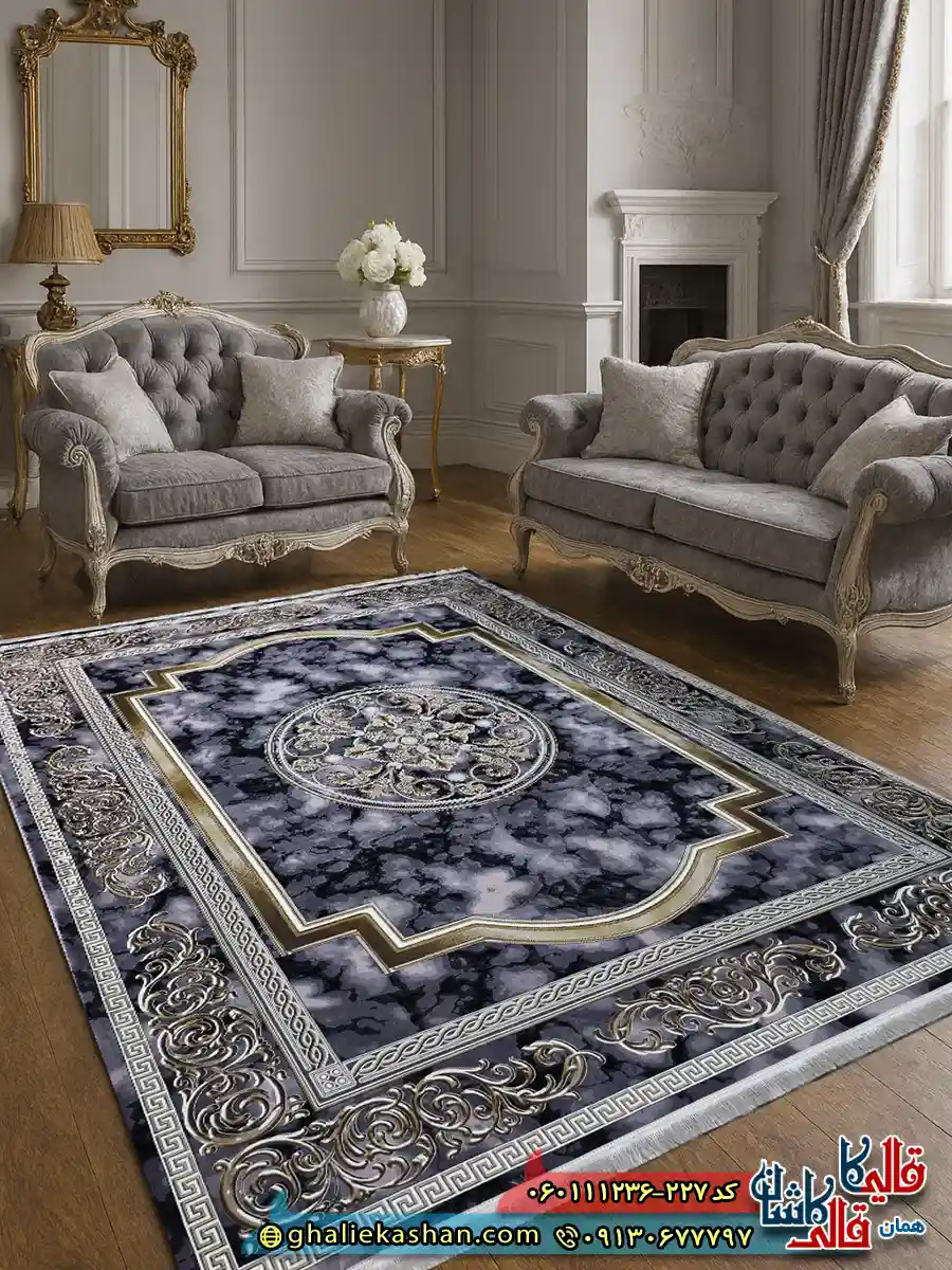 فرش طلاکوب 1200 شانه طرح مدوسا رنگ طوسی دودی گل برجسته کاشان دکوراسیون فرش طلاکوب 1200 شانه طرح مدوسا رنگ طوسی دودی گل برجسته کاشان دکوراسیون