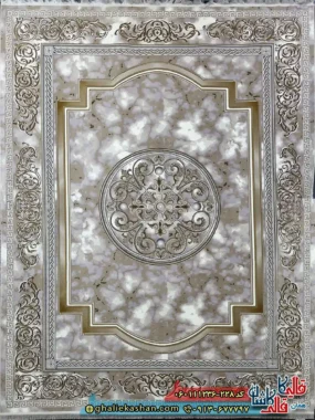 فرش 1200 شانه طرح مدوسا رنگ کرم گل برجسته کاشان اصلی