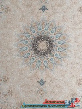 فرش 1200 شانه طرح ملانیا رنگ کرم صدفی گل برجسته کاشان زمینه