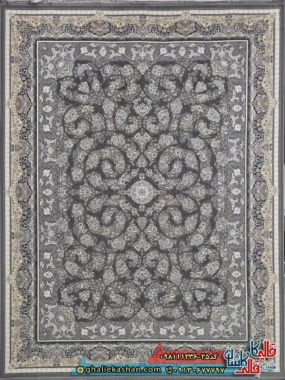 فرش 1200 شانه طرح مهتاب رنگ طوسی نقره ای گل برجسته کاشان اصلی