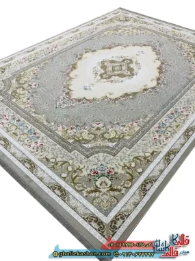 فرش 1200 شانه طرح مهتاب رنگ فیلی ترمه ای گل برجسته کاشان اصلی