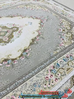 فرش 1200 شانه طرح مهتاب رنگ فیلی ترمه ای گل برجسته کاشان زمینه