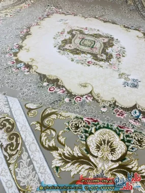 فرش 1200 شانه طرح مهتاب رنگ فیلی ترمه ای گل برجسته کاشان نزدیک