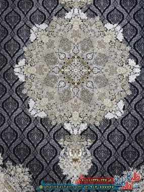 فرش 1200 شانه طرح مژده رنگ سرمه ای گل برجسته کاشان زمینه