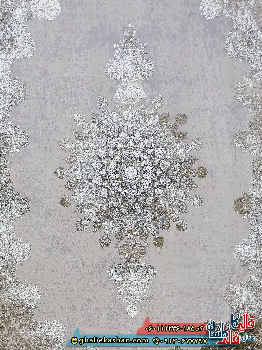 فرش 1200 شانه طرح نازنین رنگ کرم صدفی گل برجسته کاشان زمینه