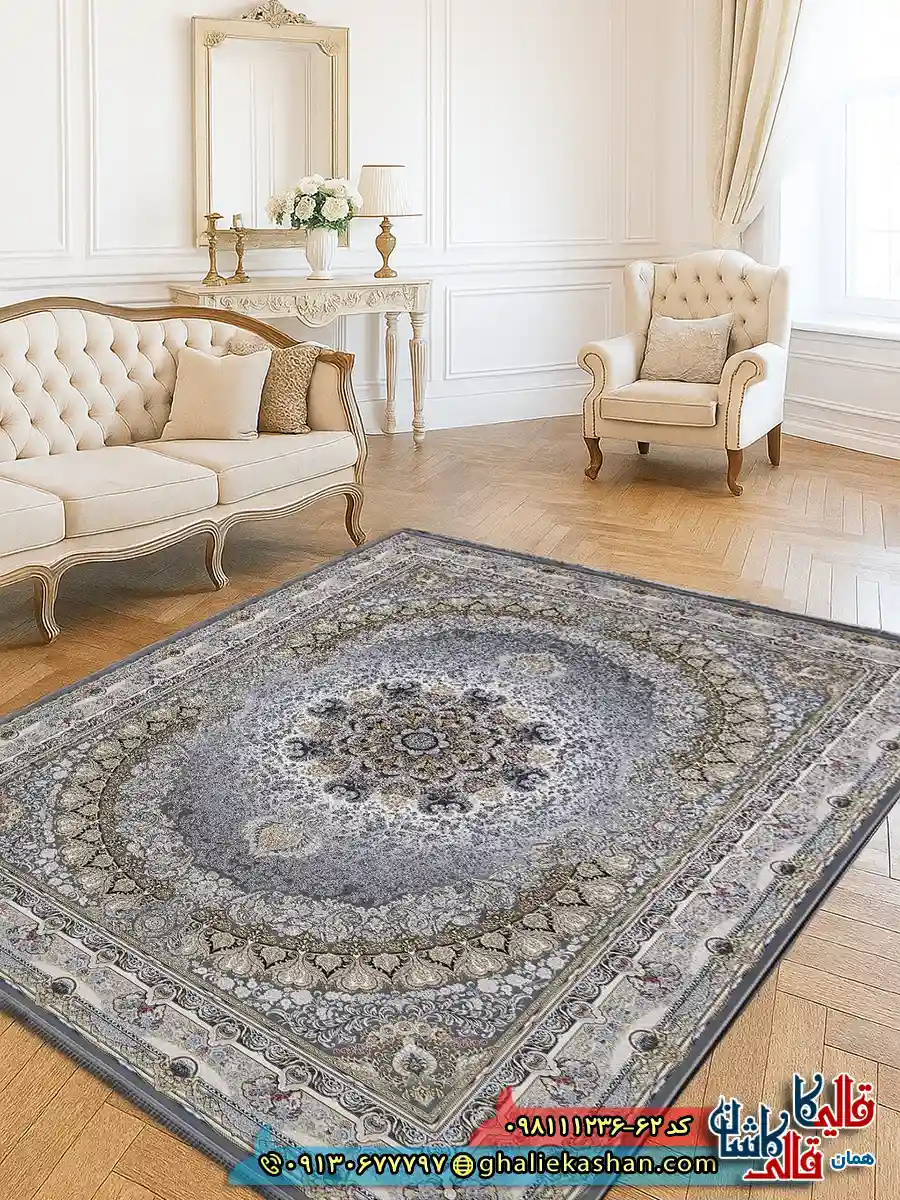 فرش 1200 شانه طرح نایین رنگ طوسی نقره ای گل برجسته کاشان دکوراسیون فرش 1200 شانه طرح نایین رنگ طوسی نقره ای گل برجسته کاشان دکوراسیون