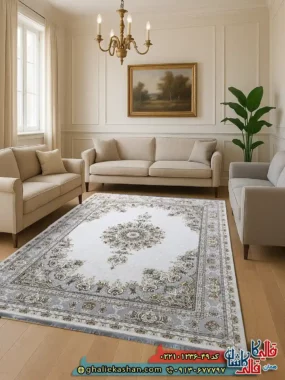 فرش 1200 شانه طرح پاشا رنگ طوسی سیلور کاشان