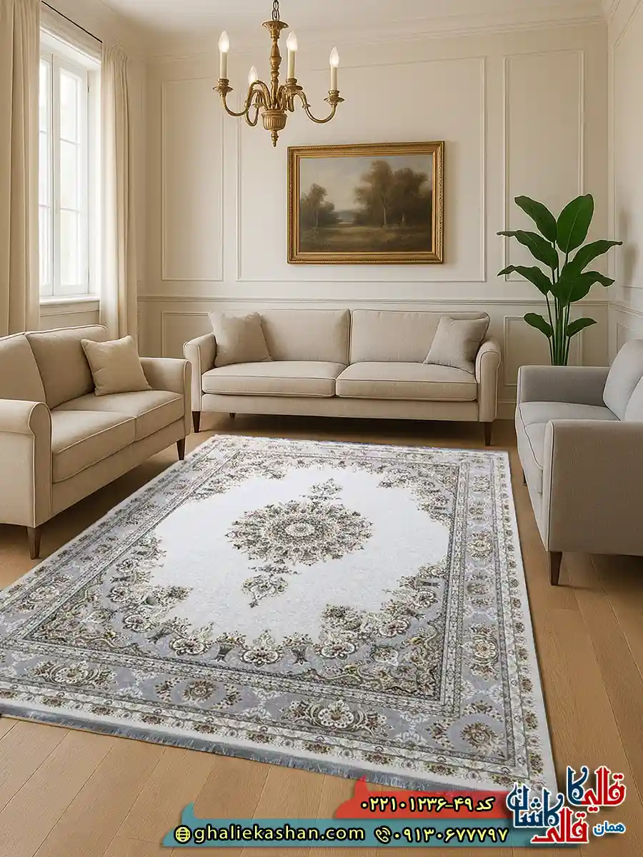 فرش 1200 شانه طرح پاشا رنگ طوسی سیلور کاشان دکوراسیون فرش 1200 شانه طرح پاشا رنگ طوسی سیلور کاشان دکوراسیون