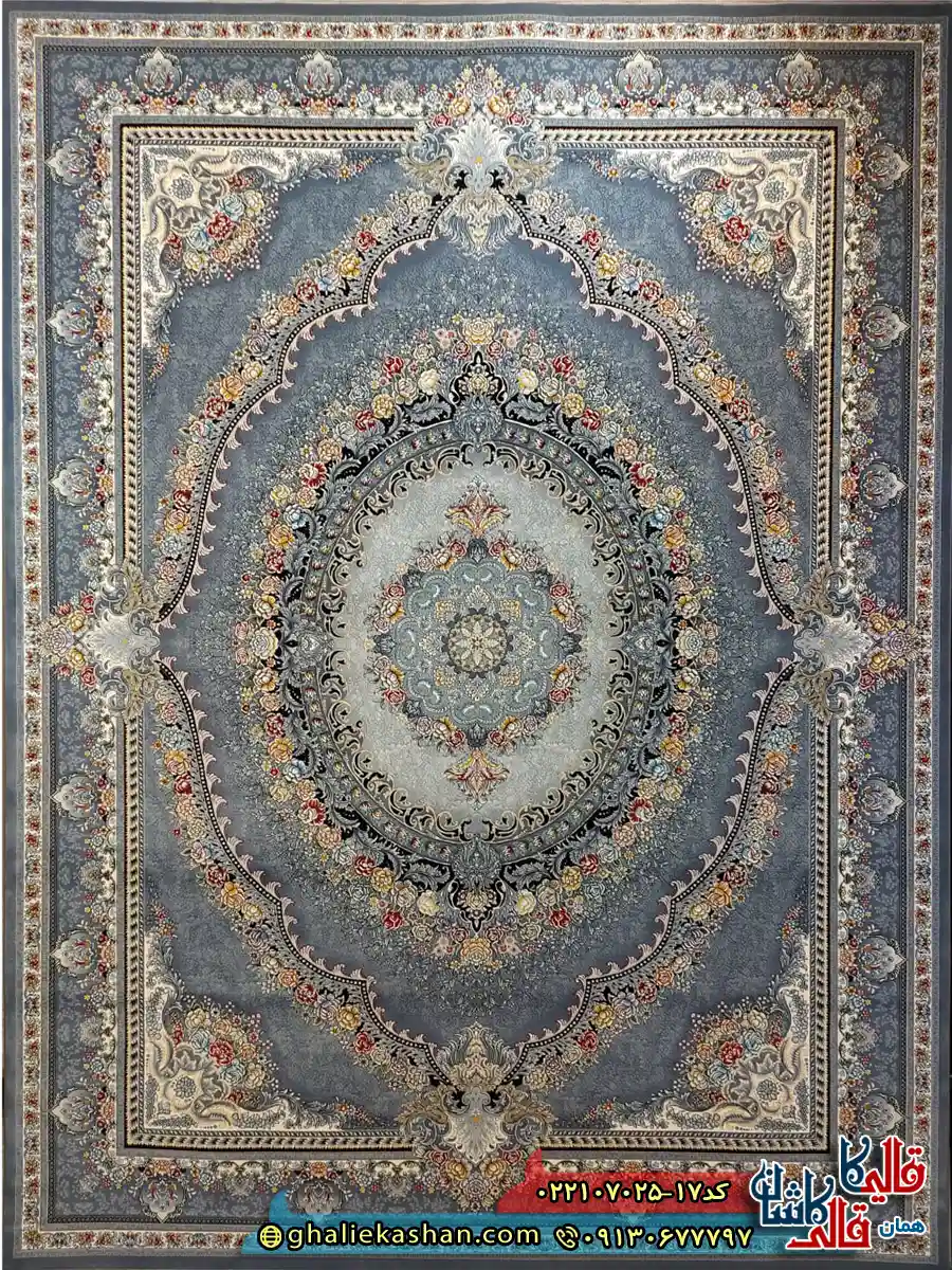 فرش 700 شانه طرح ارمغان رنگ طوسی دودی کاشان اصلی