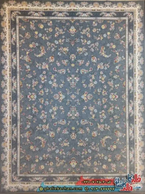 فرش 700 شانه طرح افشان آتیلا رنگ طوسی دودی کاشان اصلی